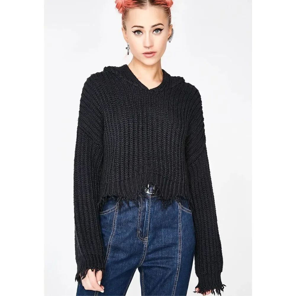 Wildfox BLACKOUT MARLEY HOODIE sweater 100% cotton oversized cropped size M